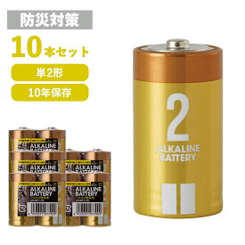 乾電池 単2形 10本セット (2パック×5) アルカリ乾電池 保存10年 単2 単二 まとめ買い 長期保存 備蓄 防災 災害対策 地震 大容量 リモコン おもちゃ 交換用 お徳用 箱 LR14