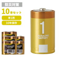 【最大53倍 10日限定】乾電池 単1形 10本セット (2パック×5) アルカリ乾電池 保存10年 単1 単一 まとめ…