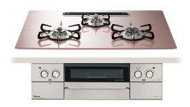 パロマ　PD-893WS-U75GP　ビルトインコンロ　FACEISGRAND　フェイシスグランド　3口コンロタイプ　間口750　水なし両面焼グリル　クリアガラストップ 　シルキーピンク　フェイスシルバー　左右強火力　ラクックグラン同梱※送料無料