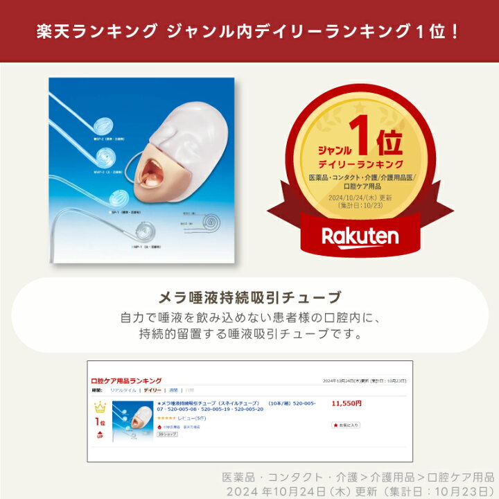 楽天市場】メラ唾液持続吸引チューブ（スネイルチューブ） （10本/箱 