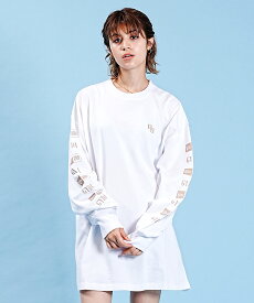 NEW ERA/ニューエラ × GYDA/ジェイダ コラボ レディース 長袖 Tシャツ ロンT ホワイト×ベージュ スリーブプリント ムラサキスポーツ別注 14141694