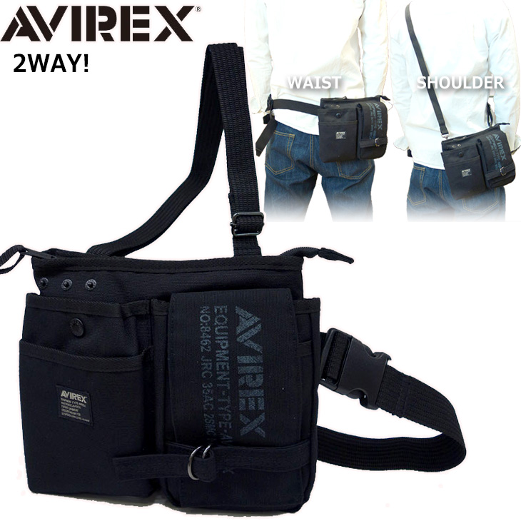 ミリタリー メンズ ショルダー バッグ 70％以上節約 ウエストバッグ 2way 最大61%OFFクーポン アヴィレックス AVX342L ブラック ショルダーバッグ キャンバス AVIREX