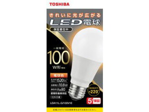 TOSHIBA  LEDd 10.8W S dF2700K A` E26 100W` 1520lm LDA11L-G/100V1E