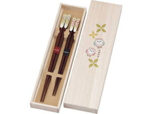 吉兆桐箱入 夫婦箸  笑ふくろう 39288