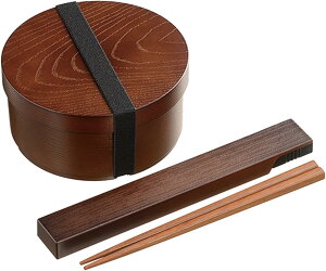 Kakusee カクセー 曲げわっぱ風 弁当箱 箸と箸ケースのセット(袋入)丸型