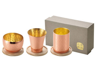 日本最大級 食楽工房 評価 純銅冷酒カップ三種揃え CNE984 にぎわい