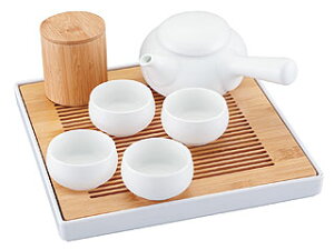 カンダ カジュアル中国茶器セット マットホワイト (茶盤1茶壷1茶缶1茶杯4)