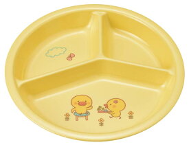 KOKUSAI KAKO 国際化工 メラミン　子供食器　ひよこぐみ　三つ仕切皿　小　イエロー　J25HIY