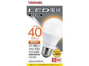 TOSHIBA  LEDd 4.4W Lz dF2700K A` E26 40W` 485lm LDA4L-G/K40V1E