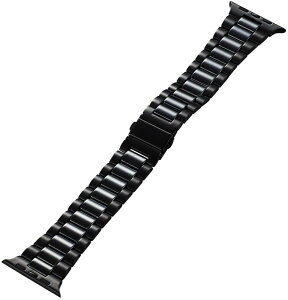 ELECOM �G���R�� Apple Watch 45/44/42mm/�o���h/�Z���~�b�N/�X�e�����X/3�A�^�C�v/�u���b�N AW-44BDCE3BK