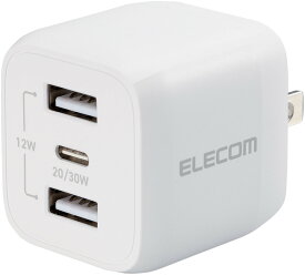 ELECOM エレコム AC充電器/USB充電器/USB PD対応/32W/USB-C1ポート/USB-A2ポート/スイングプラグ/ホワイト MPA-ACCP4032WH