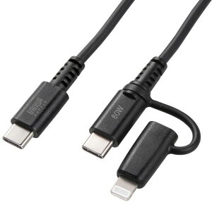 TTvC USB-CP[u 2in1 CgjOϊA_v^t PD60W MFiFؕi USB2.0 1m ubN KB-IPLTCCP6010BK
