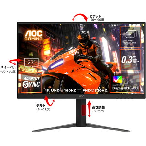 AOC Fast IPSpl̗p 4KΉ27^Q[~OtfBXvC 160`320Hz U27G4/11 Piŵ݉iꏤiłΕwj NWbgJ[h ς̂