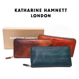 メンズ 財布 KATHARINE HAMNETT ラウンドファスナー長財布 牛革 長財布 イタリア革 ベジタブルレザー タンニン鞣し革 キャサリンハムネット むら染め 環境配慮 ブランド ギフト