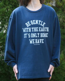 （アメリカーナ）BE GENTLE-T（ネイビー）送料無料レディースクルー　長袖　ロゴプリント　コットン100%　フリーサイズ