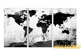 【ミュゼ・デユ】【手書き】【油絵画】【モダン】【インテリア】【壁掛け】【絵画】【自然画】【抽象画】【凹凸】【グラデーション】【モノトーン】『パネルアート』3パネルSET和風 ヨーロッパ風 風水 金運 世界地図 黒白地図 P3M030