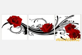 【絵画】【モダン】【手書き】【壁掛け】【油絵】【自然画】【花】【インテリア】『パネルアート』3パネルSET赤い薔薇　ばら　バラ　P3H046