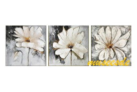 【絵画】【モダン】【手書き】【壁掛け】【油絵】【自然画】【花】【インテリア】『パネルアート』3パネルSET 白い花 P3H009