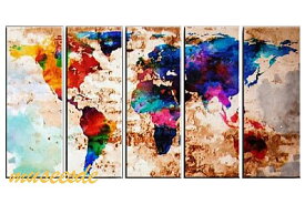 ミュゼ・デユ 手書き 油絵画モダン 壁掛け インテリア アート グラデーション モノトーン ビビット 抽象画 凹凸 和風 ヨーロッパ風『パネルアート』5パネルSET 世界地図 P5M021