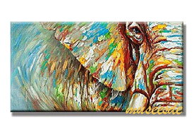 ミュゼ・デユ　オイルペイントモダン ファブリックパネルアート ペット 絵画 動物 油彩絵 壁掛け 手書き アートパネル 犬 猫 鳥 魚 鹿 猿 熊 蛙 虫 馬 象 『カラフル ゾウ』フレームなし ADD095