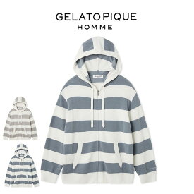 ジェラートピケ オム GELATO PIQUE HOMME スムーズィーlite2ボーダーパーカー pmnt252900 メンズ 部屋着 ルームウェア パジャマ トップス シーズンレス 2025夏 父の日 プレゼントにおすすめ【P10】