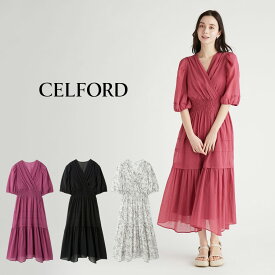 CELFORD セルフォード カシュクールコットンギャザーワンピース cwfo242032 レディース ドレス ロング丈 インナーキャミ付 食事会 二次会 入学式 卒業式 オケージョン 体型カバー 2024夏 セレクトショップムー