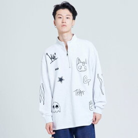 little sunny bite リトルサニーバイト doodle stitching sweat top ドゥードゥーステッチスウェットトップ lsb-ltop-042w トップス メンズ レディース ユニセックス スウェット ハーフジップ オーバーサイズ セレクトショップムー【S10】