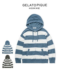 GELATO PIQUE HOMME ジェラートピケ オム スムーズィーライト2ボーダーパーカー pmnt241910 メンズ トップス 部屋着 ルームウェア パジャマ シンプル 快適 羽織 薄手 新生活 ギフト プレゼントにおすすめ 2024春 セレクトショップムー