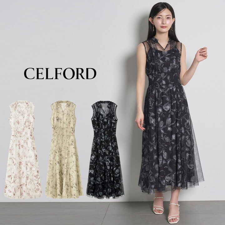 セルフォードシャーリングワンピース36フラワープリント CELFORD（セル  
