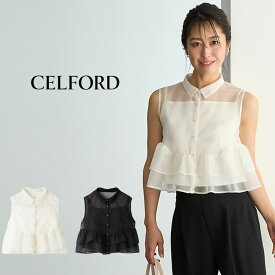 (5の付く日ポイント10倍)(予約) CELFORD セルフォード シアーペプラムブラウス cwfb244012 (7月上旬以降入荷) レディース トップス ノースリーブ オーガンジー 透け感 Aライン キャミソール付 デイリー 夏コーデ 2024夏 セレクトショップムー【S10】