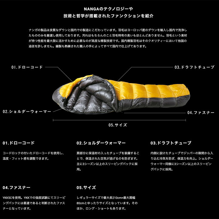 楽天市場】NANGA ナンガ シュラフ UDD BAG 450DX (高機能ダウン770FP 