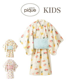 (期間限定ポイント10倍)gelato pique kids ジェラートピケ キッズ ONLINE限定 KIDS フルーツ柄浴衣セット pkft242416 上衣 ワンピース 帯 3点set ジェラピケ 夏祭り 夏コーデ 子供服 ギフト プレゼント セレクトショップムー