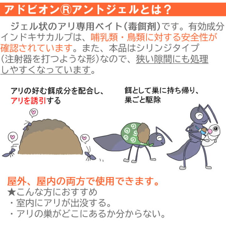 楽天市場 あす楽 アリ駆除剤 アドビオンアントジェル 30g 本 部屋のアリ駆除 業務用アリ駆除ベイト 蟻の巣駆除 虫退治楽天市場店