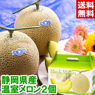 静岡県産 大玉温室メロン2個（化粧箱入り）生産地ならではのこだわりメロン御中元 送料無料 夏 ギフト メ…