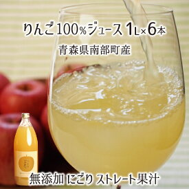 無添加 りんご 果汁100% ストレート ジュース にごり 減農薬 無化学肥料 青森県南部町産 (サンふじ70% 紅玉30%) 1000ml×6本 送料無料