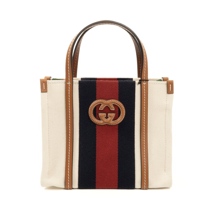 GUCCI ミニボストンバッグ キャンバス インターロッキング GG ネイビー  