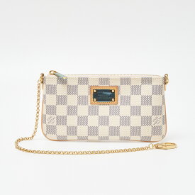 【中古】LOUIS VUITTON ルイヴィトン ポシェット・ミラMM N60027 アクセサリーポーチ ダミエ・アズール キャンバス×レザー ホワイト×ゴールド金具