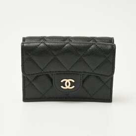 【中古】CHANEL シャネル クラシック スモール フラップ ウォレット AP0230 31番台 三つ折り財布 キャビアスキン ブラック×シルバー金具