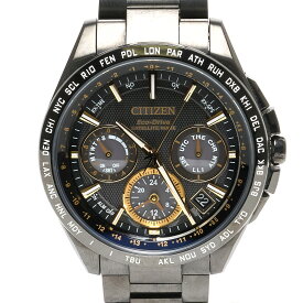 【中古】【半年間保証】CITIZEN シチズン エコ・ドライブ アテッサ F900-T021557 チタン ブラック文字盤×ゴールド 電波ソーラー 腕時計 メンズ