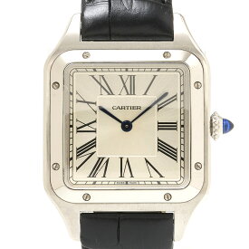【中古】【半年間保証・仕上げ済】 Cartier カルティエ サントスデュモン LM WSSA0022 SS×レザー シルバー文字盤×ブラック クオーツ 腕時計