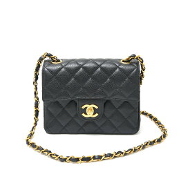 【中古】CHANEL シャネル キャビアスキン ミニ マトラッセ 3番台 コンパクト ショルダーバッグ レザー ブラック×ゴールド ココマーク レディース