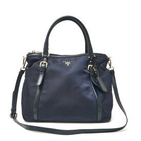 【中古】PRADA プラダ ナイロン 2WAY ショルダーバッグ 1BC116 ハンドバッグ レザー ネイビー（BLEU）×シルバー金具 カジュアル レディース