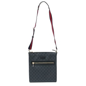 【中古】GUCCI グッチ GGスプリーム メッセンジャーバッグ 474137 ショルダーBAG レザー ブラックグレー×ウェブストライプ×シルバー メンズ