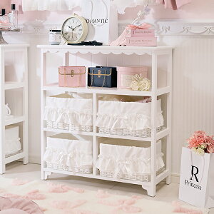 【大型】フリルバスケットチェスト(4杯・ホワイト)/fille(フィーユ)| 収納ケース 引き出し 衣類収納 衣装ケース 姫系 かわいい クラシック ガーリー アンティーク風 ロリータ リボン 完成