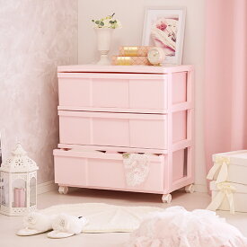 【直送】ワイド収納ケース3段（ピンク）｜姫系 かわいい クラシック ガーリー アンティーク風 ロリータ