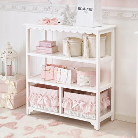 【大型】フリルバスケットチェスト（2杯・ピンク）/fille(フィーユ)｜ 収納ケース 引き出し 衣類収納 衣装ケース 姫系 かわいい クラシック ガーリー アンティーク風 ロリータ リボン 完成品 チェストラック ピンク 木製