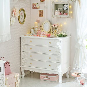 【直送】アンティーク風家具シリーズ(チェスト中(4引出))/Noble(ノーブル)シリーズ 可愛い カワイイ 姫系家具 ロマンティック お姫様 おしゃれ|姫系 かわいい クラシック ガーリー