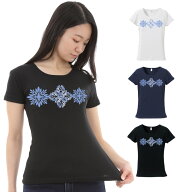 フラダンス 練習着 ぴったり トップス フライス tシャツ レディース 半袖 マイレキルト柄 白地 黒地 紺地…
