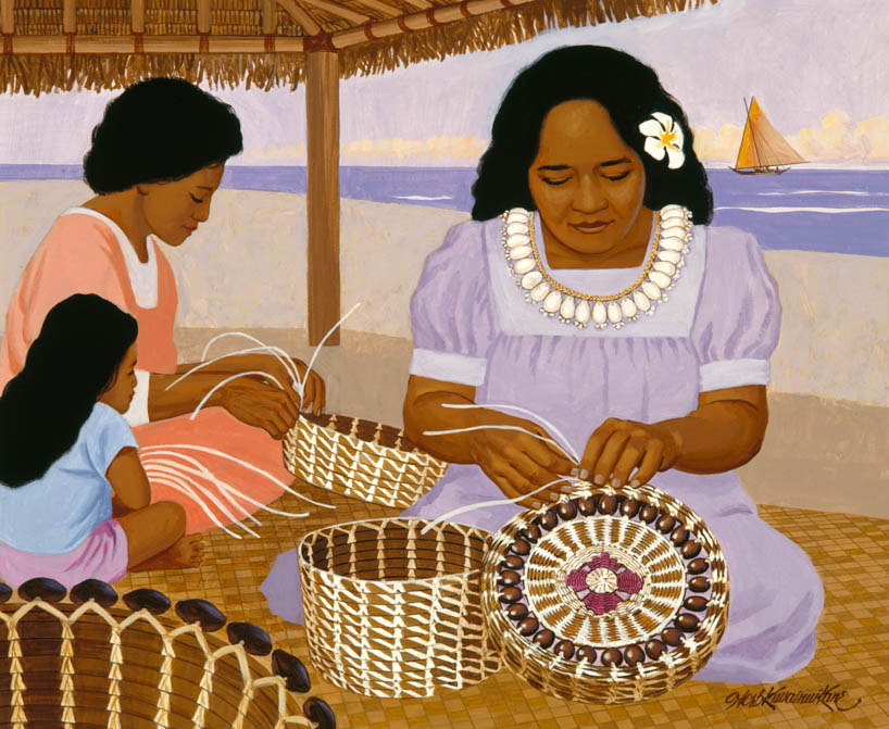 ハワイのジクレー版画アートプリント Basket Weavers (バスケット・ウィーバー) by ハーブ・カネ（Herb Kane） |  MuuMuuMama 楽天市場店