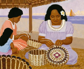ハワイのジクレー版画アートプリント Basket Weavers (バスケット・ウィーバー) by ハーブ・カネ（Herb Kane）